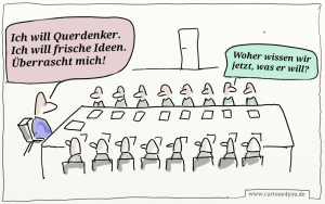 Gut in Szene gesetzt von H. Kopp-Wichmann, finde ich als Organisationsberater und Coach (www.cs-seminare.com). In Beratungen finde ich ähnliche Situationen. Inwieweit sind die "Chefs" Vorbilder in neuen Wegen gehen? Inwieweit gibt es Klarheit, dass dann auch was verlernt werden muss? 
